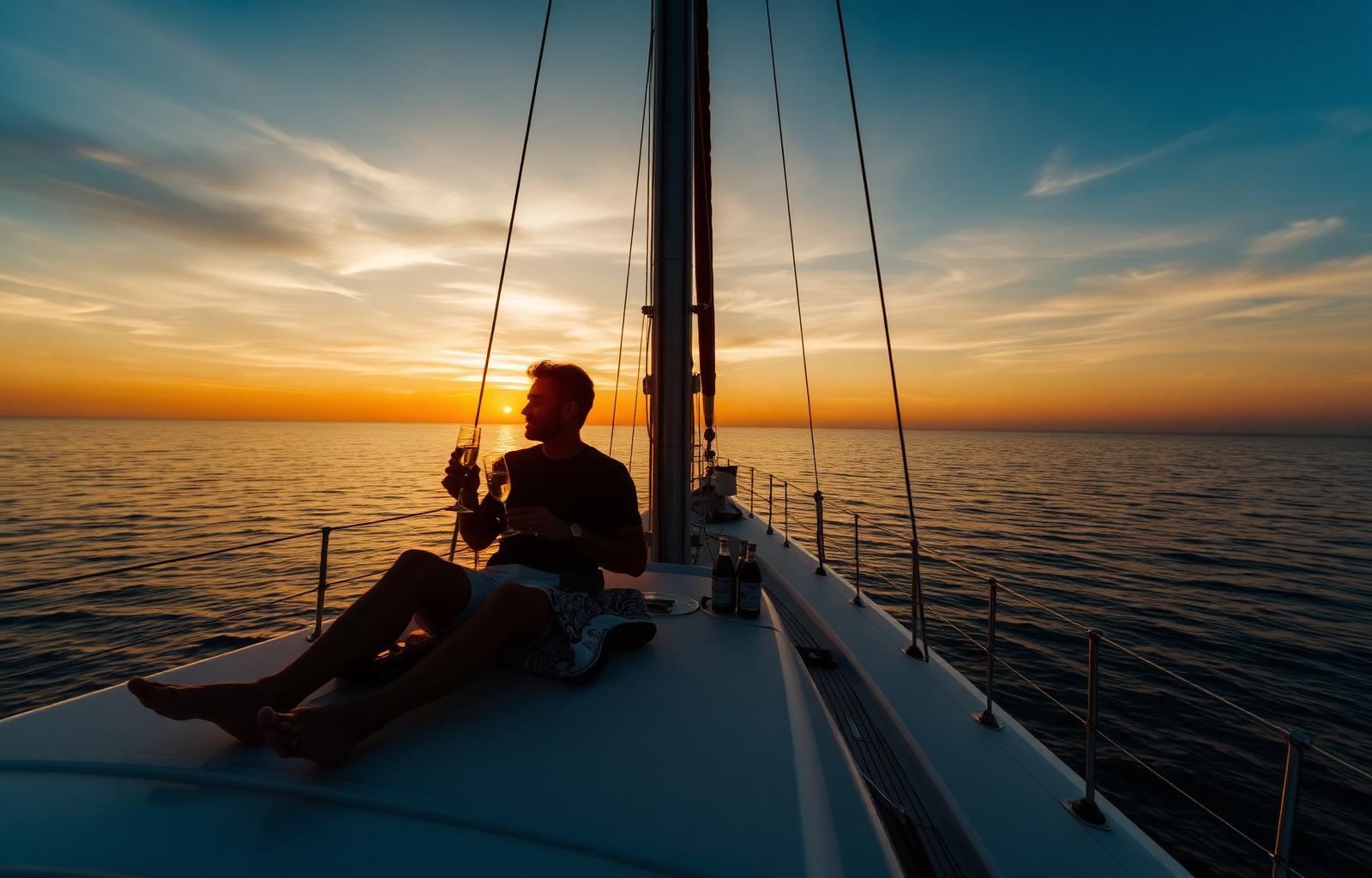Lifestyle a bordo no pôr do sol